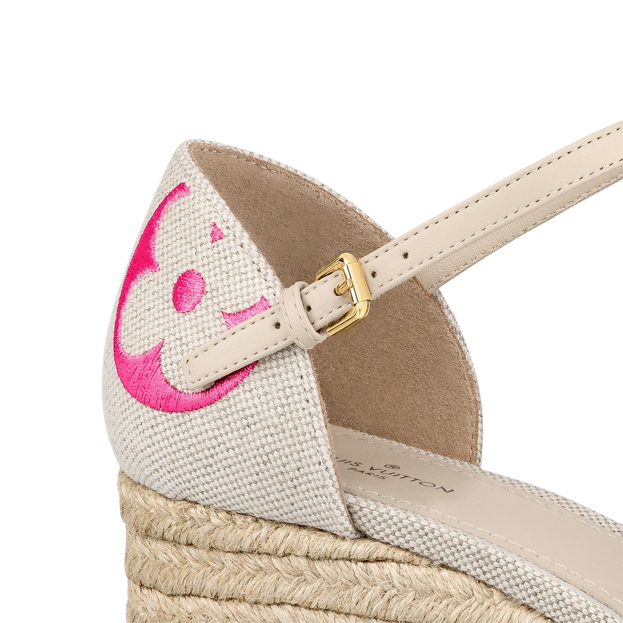 Louis Vuitton Pink Monogram Canvas and Leather Starboard Espadrille Wedge  Pumps Size 38