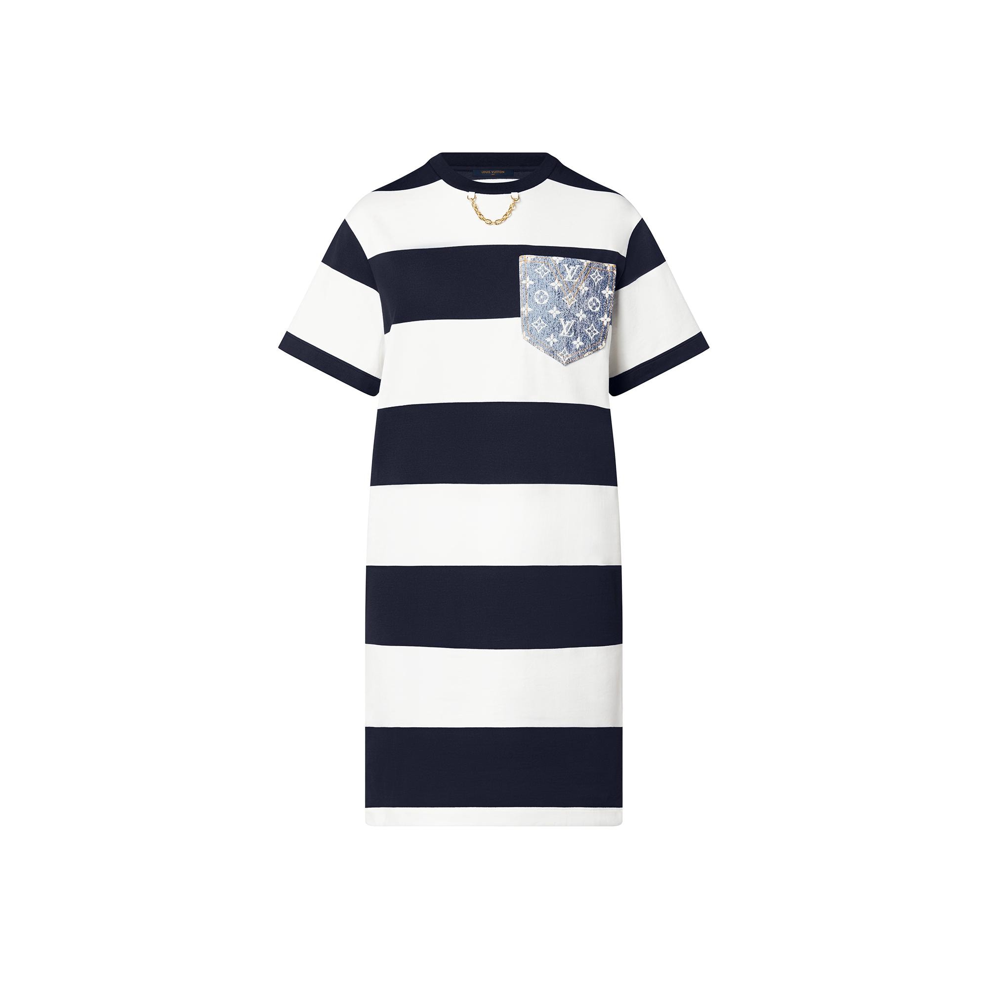 Louis Vuitton Striped Monogram Pocket T-Shirt Dress in Blue – WOMEN – Ready-to-Wear 1A9NYU