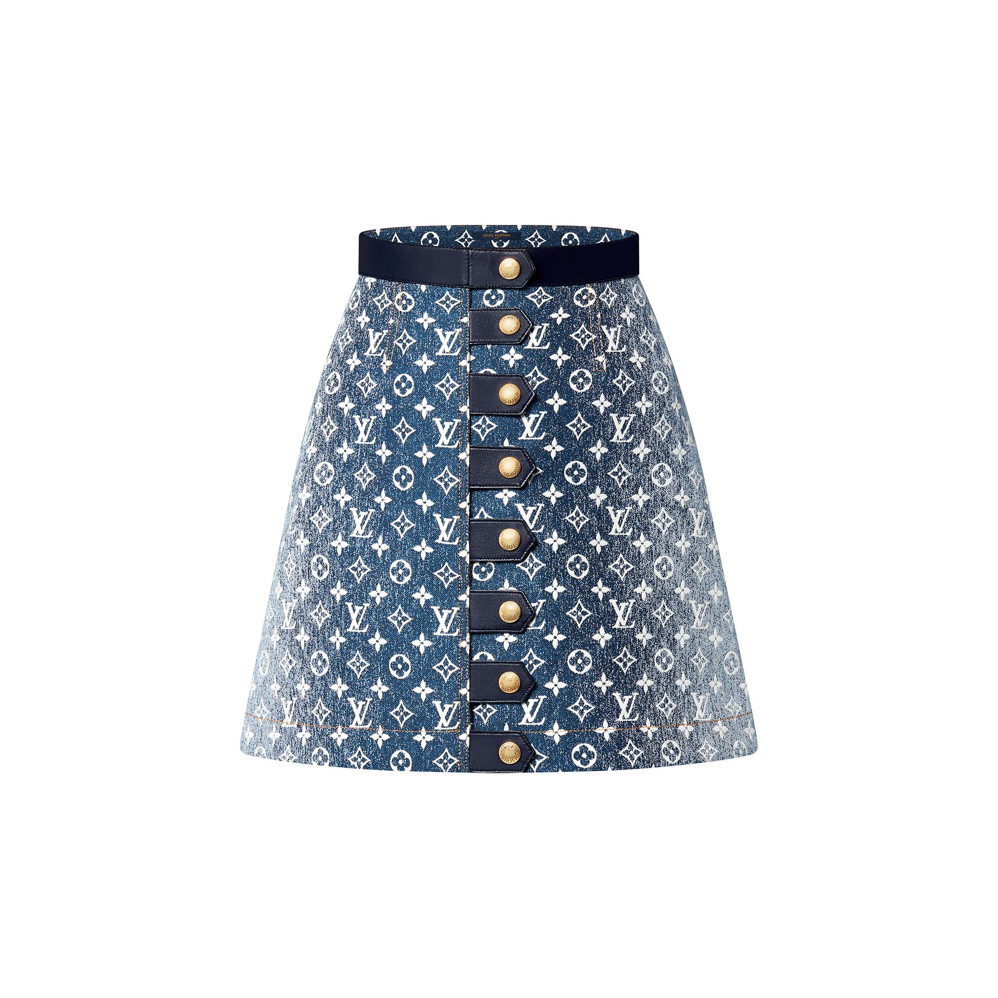 Louis Vuitton Monogram Jacquard Denim A-Line Skirt in Blue – New – For Women 1A9NK6