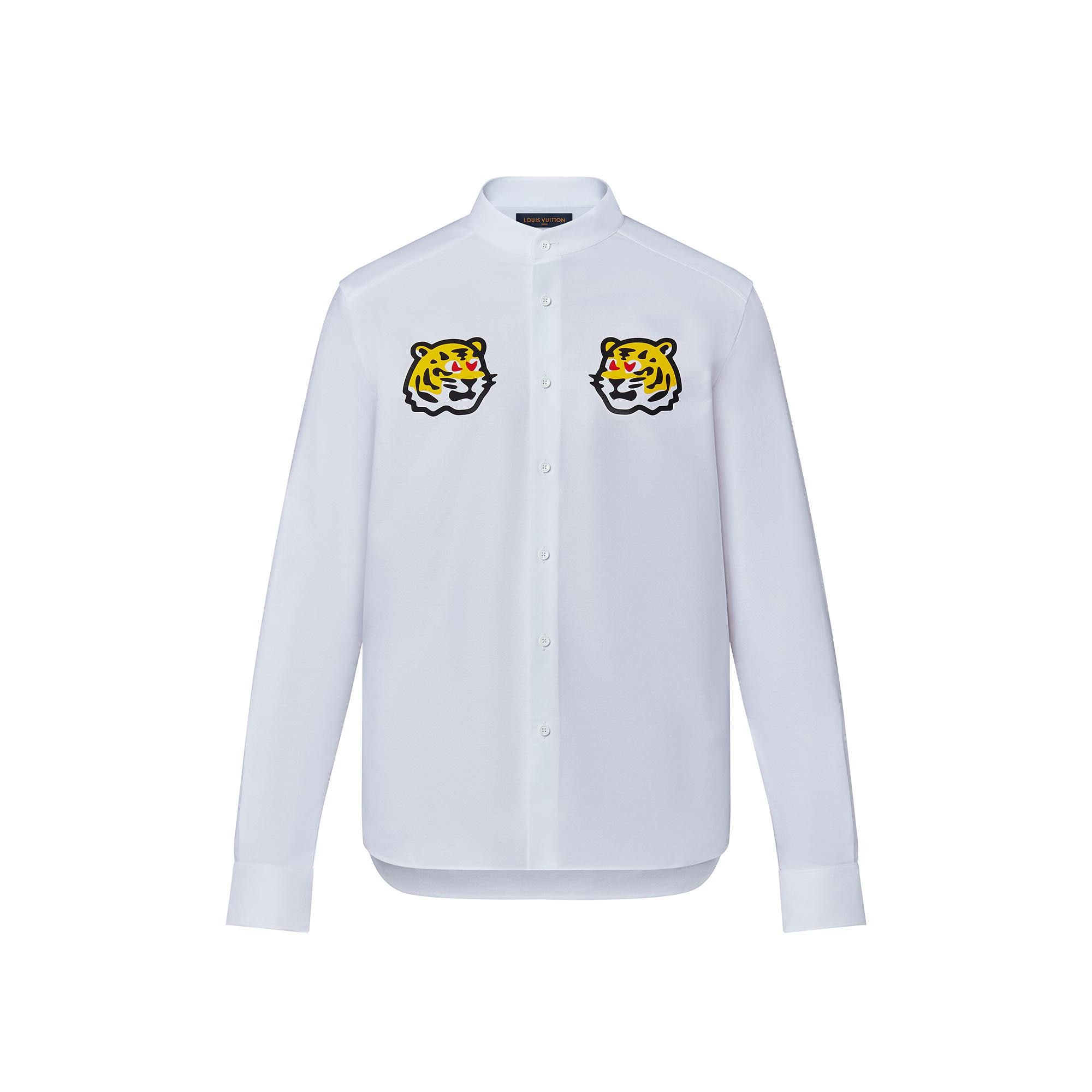 Louis Vuitton Printed Tigers Mandarin Collar Shirt in White – MEN – Ready-to-Wear 1A9GFJ